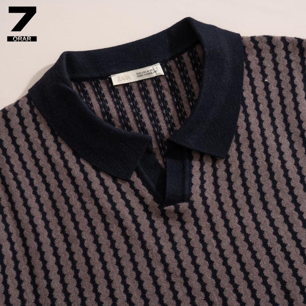 Zara Striped Knitted Polo Shirt