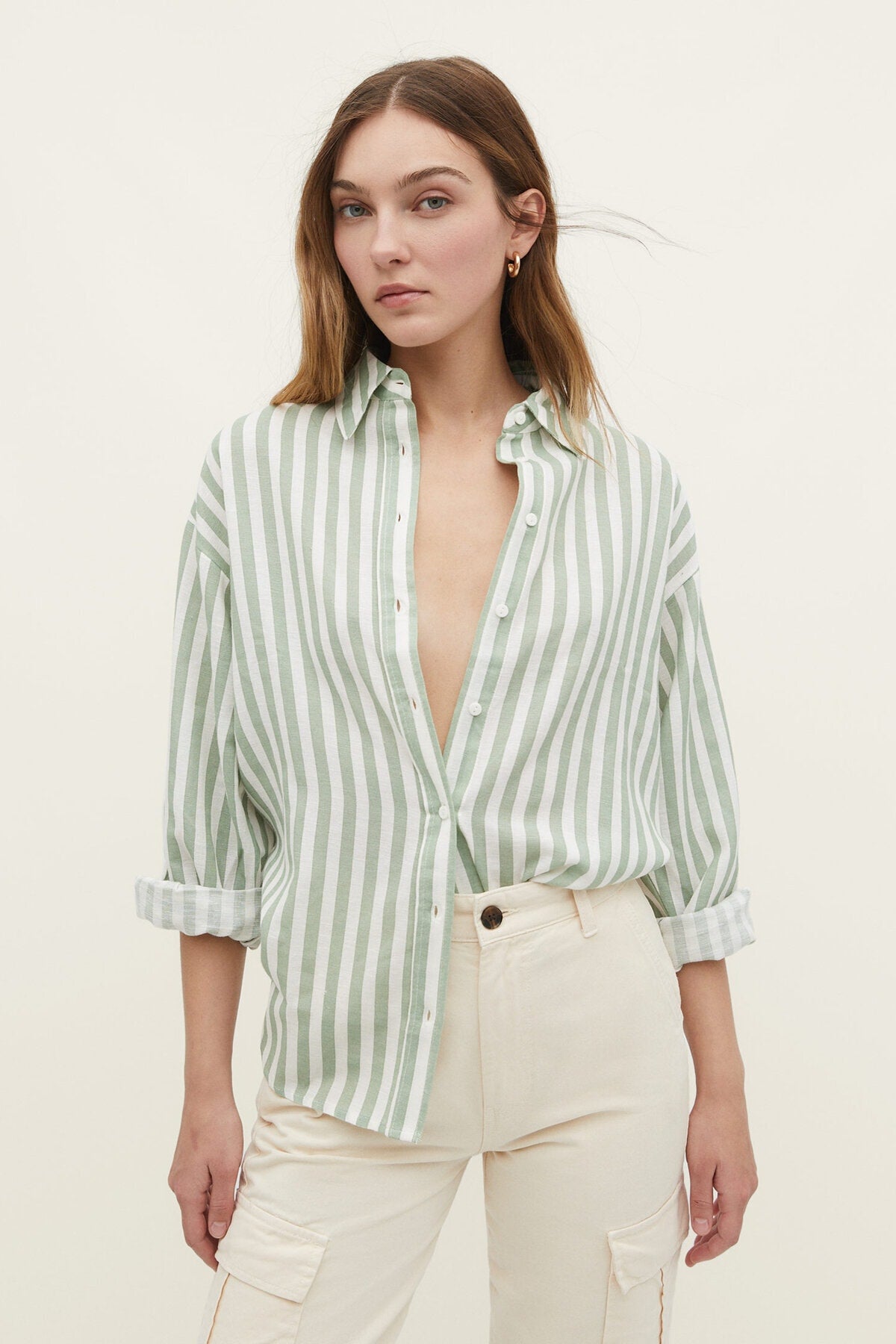 Stradivarius striped green shirt